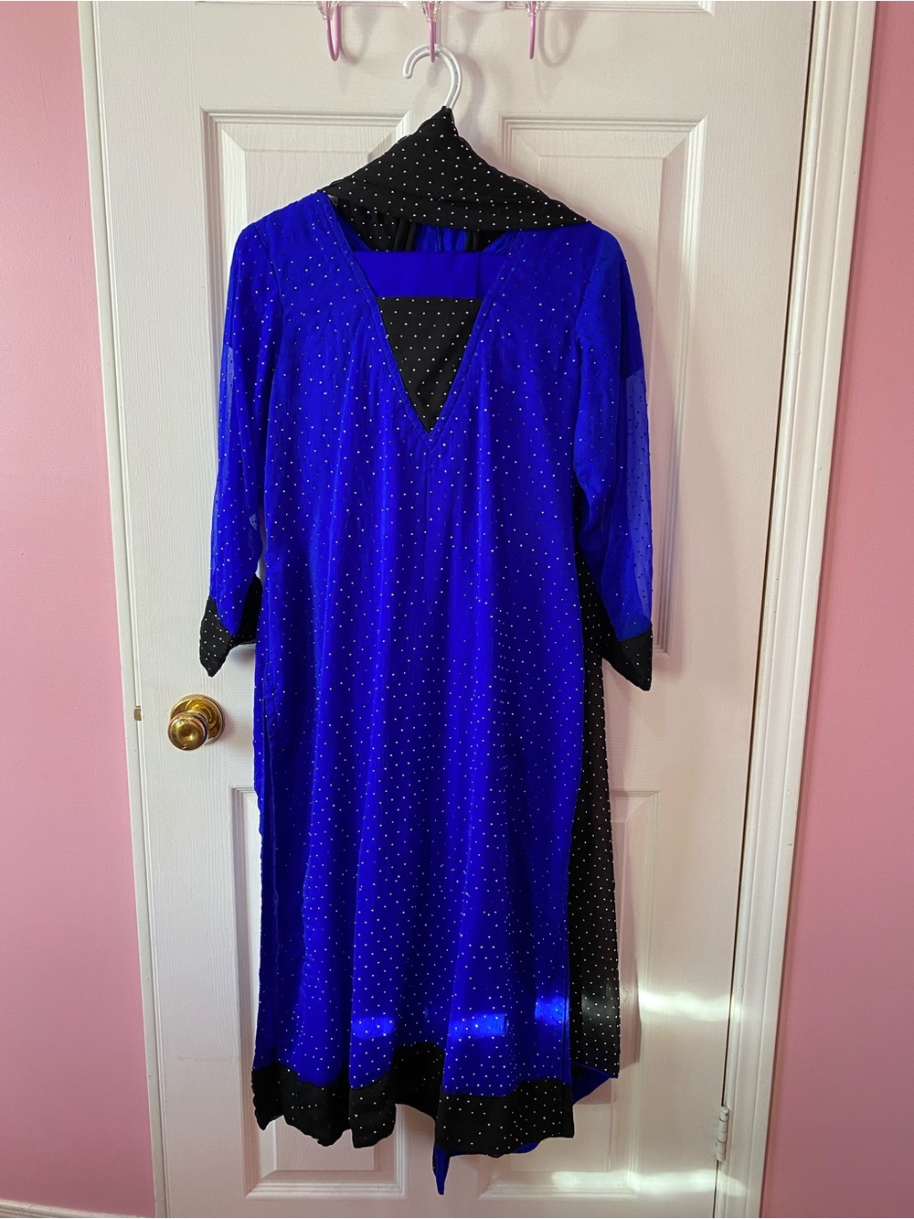 Women’s 3pc Pakistani Suit Royal Blue & Black Suit Wedding Wear Size Large